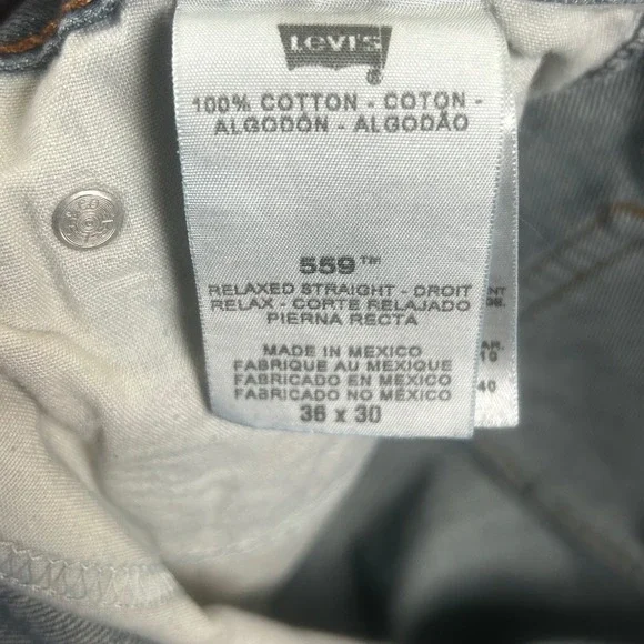 Levis 559 Mens Relaxed Straight Fit Jeans 36x30 Medium Wash Blue Cotton Denim - Picture 5 of 9